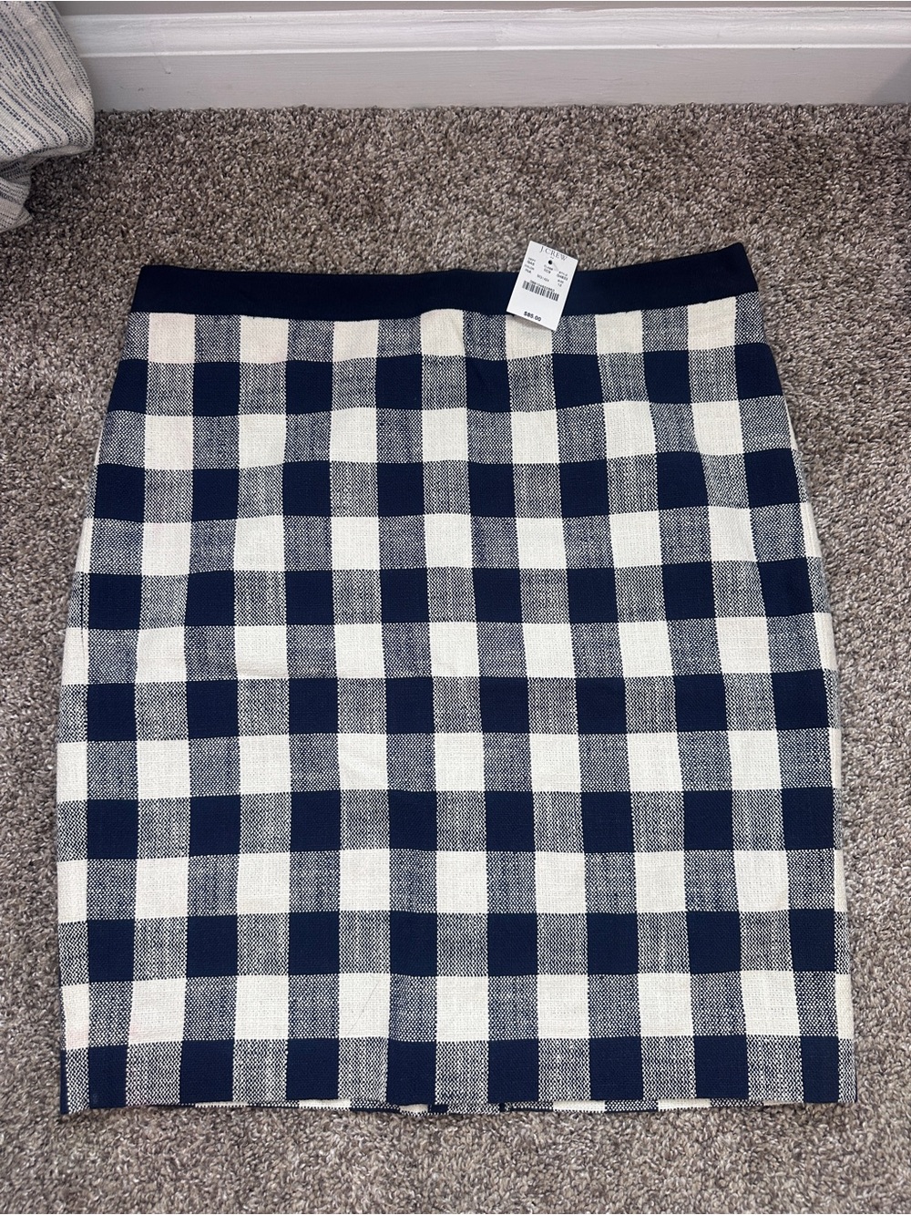 J. Crew Navy and White Gingham Pencil Skirt